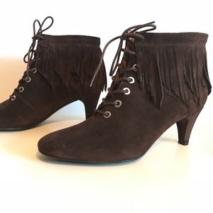 Maje NWT Fox Fringed Brown Suede Ankle Boots  Size 37